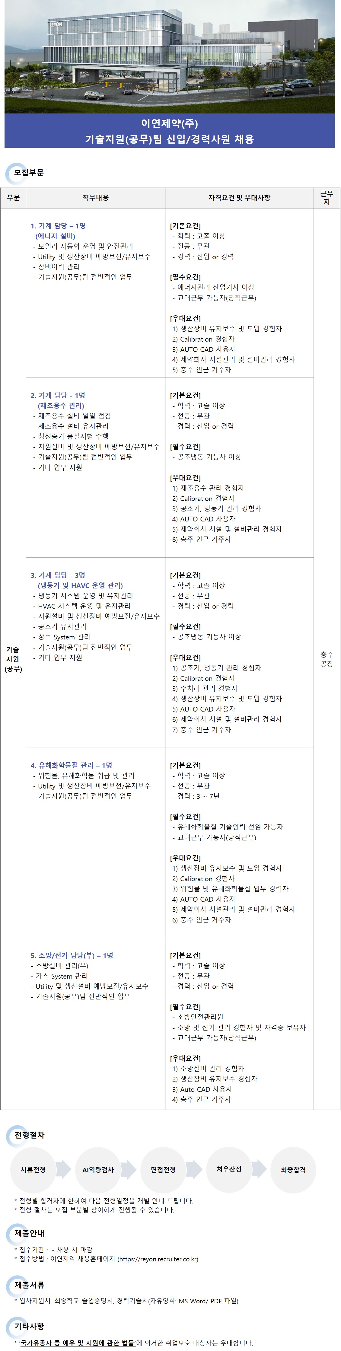 [이연제약] 기술지원팀(공무) 신입/경력사원 채용